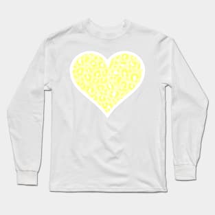 Yellow and White Leopard Print Heart Long Sleeve T-Shirt